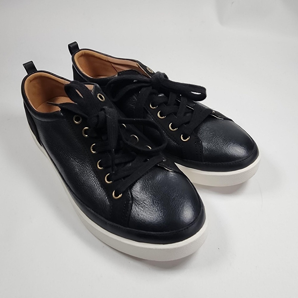 Vionic Winny Shoes Womens Size 9.5 Black Leather Casual Walking Sneakers Comfort
